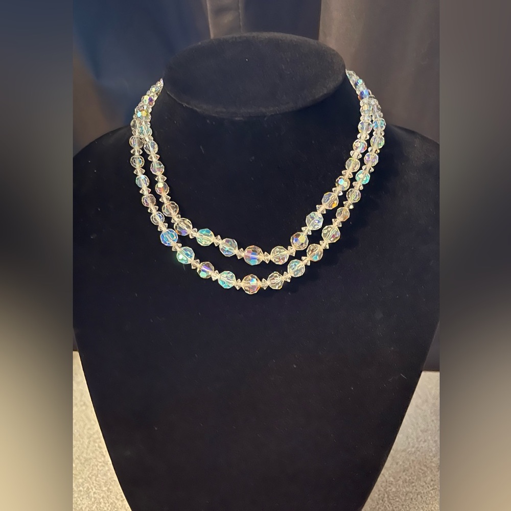 Vintage Double Strand  Iridescent Glass Beaded Necklace